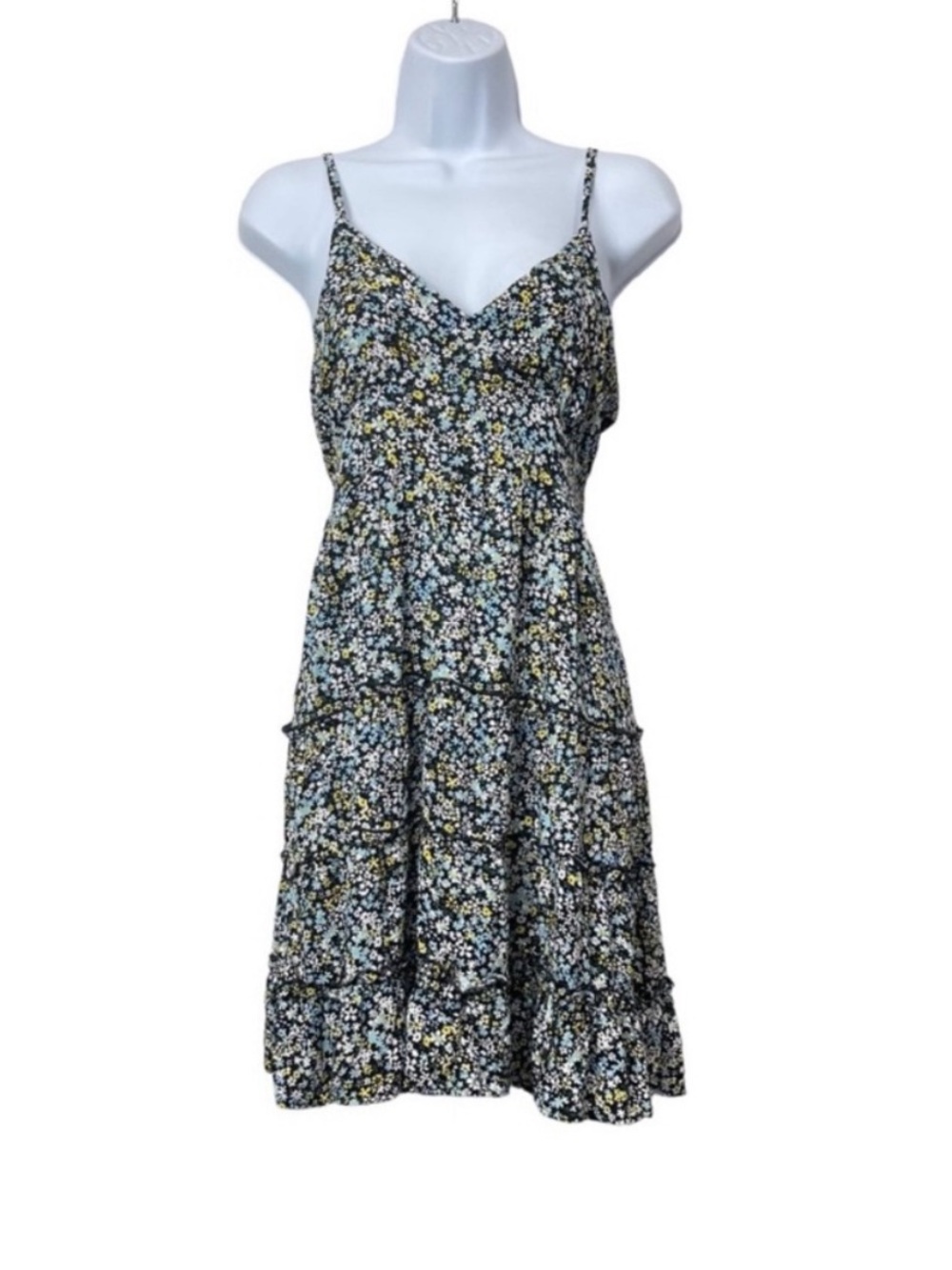 Floral Spaghetti-Strap Mini Dress in Black Multi